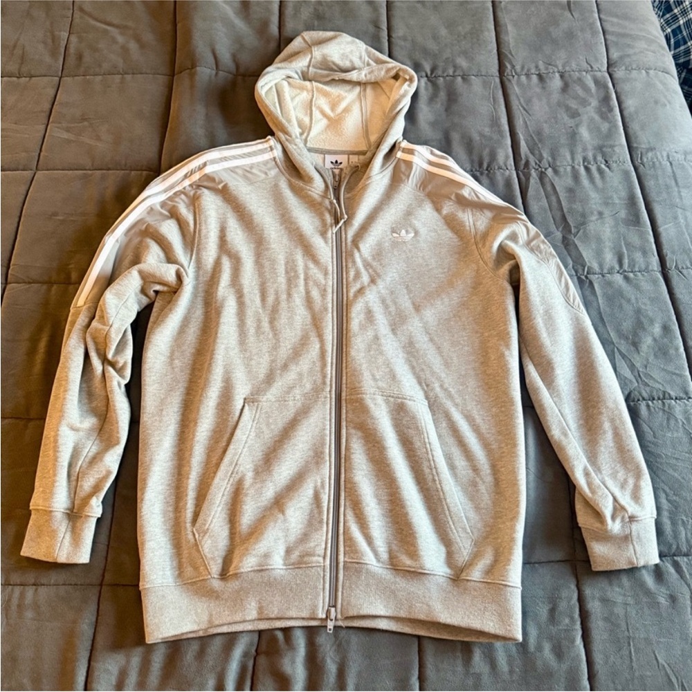 Adidas Men's Light Gray Zip-Up Hoodie